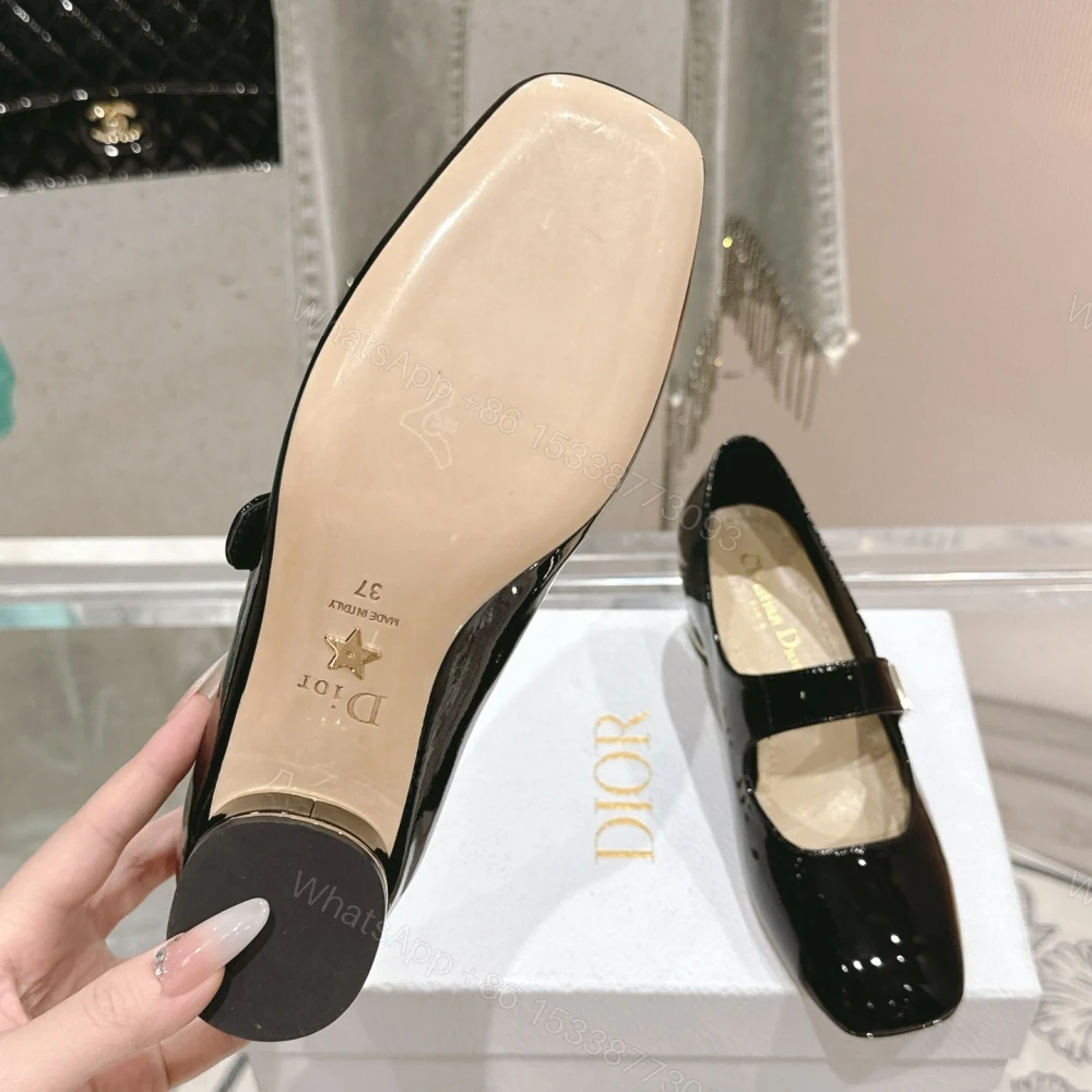 View 9 of 高仿Dior*Miss系列KDC268方頭粗跟單鞋4CM黑色漆皮免檢版