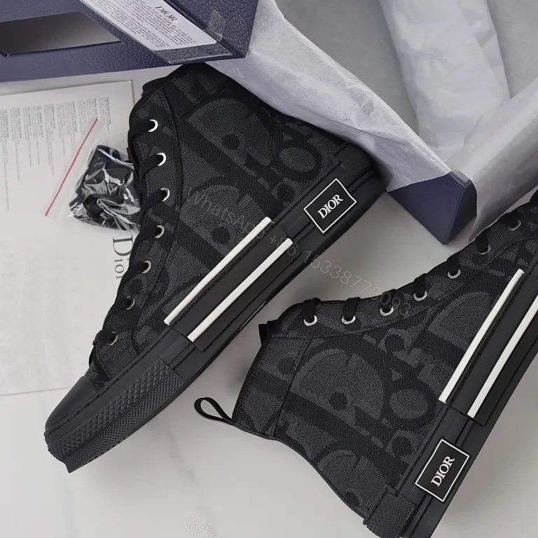View 2 of Black Monogram Dior High-Top Sneakers with Luxe Street Style