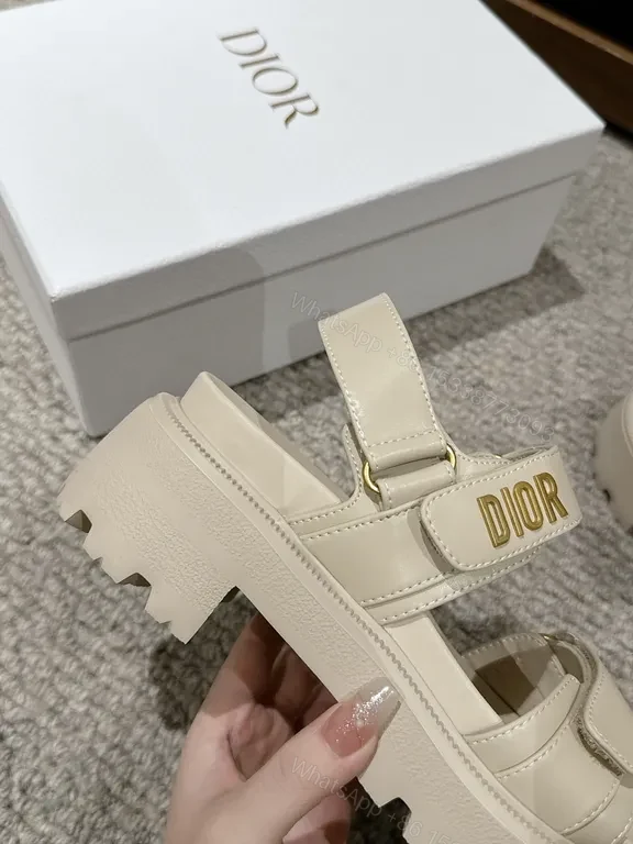View 2 of Bold Dior-Inspired Leather Sandals with Gold Branding