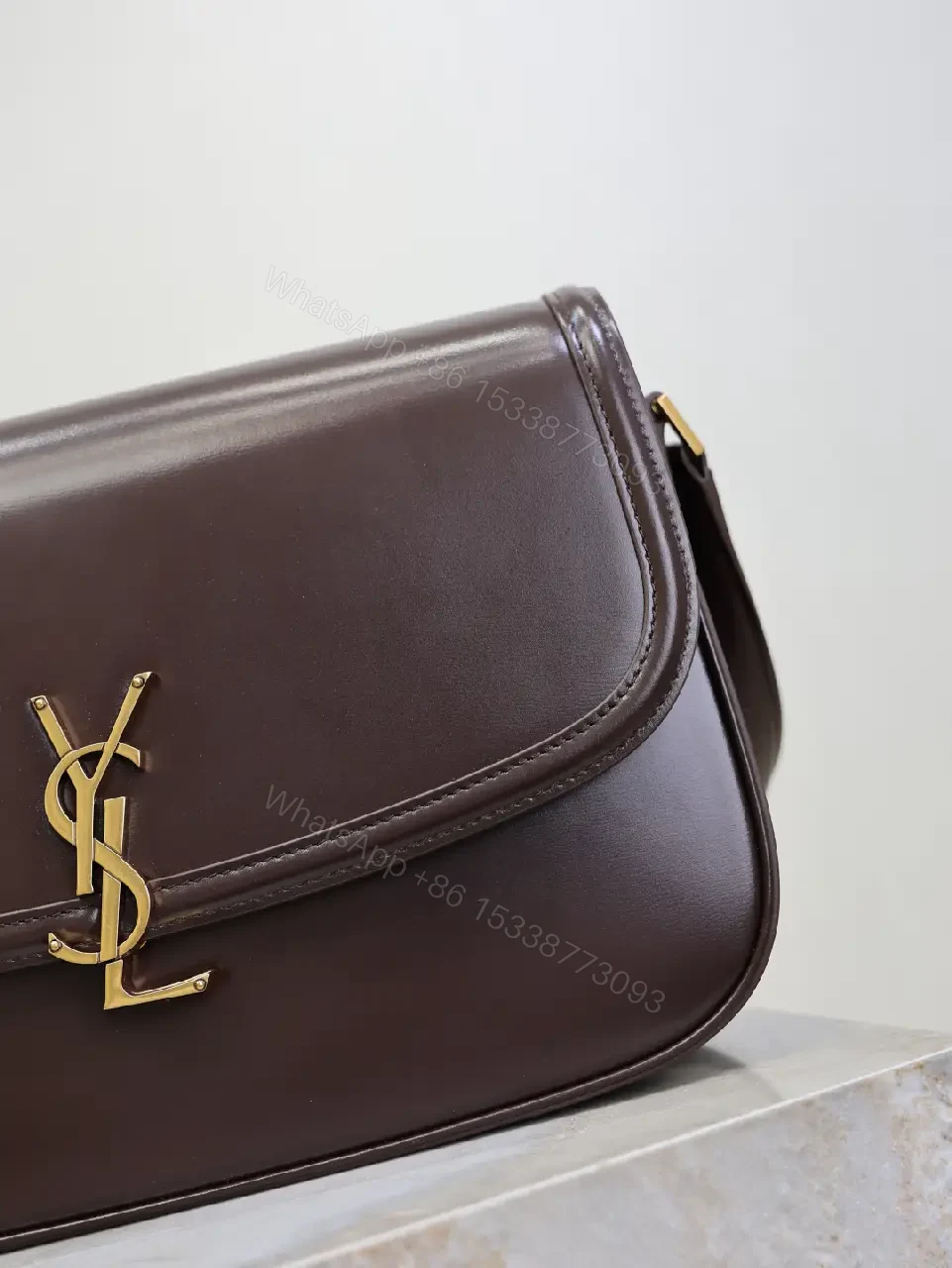 View 9 of Chic Leather Crossbody with Gold-Tone Hardware, Compact Carry