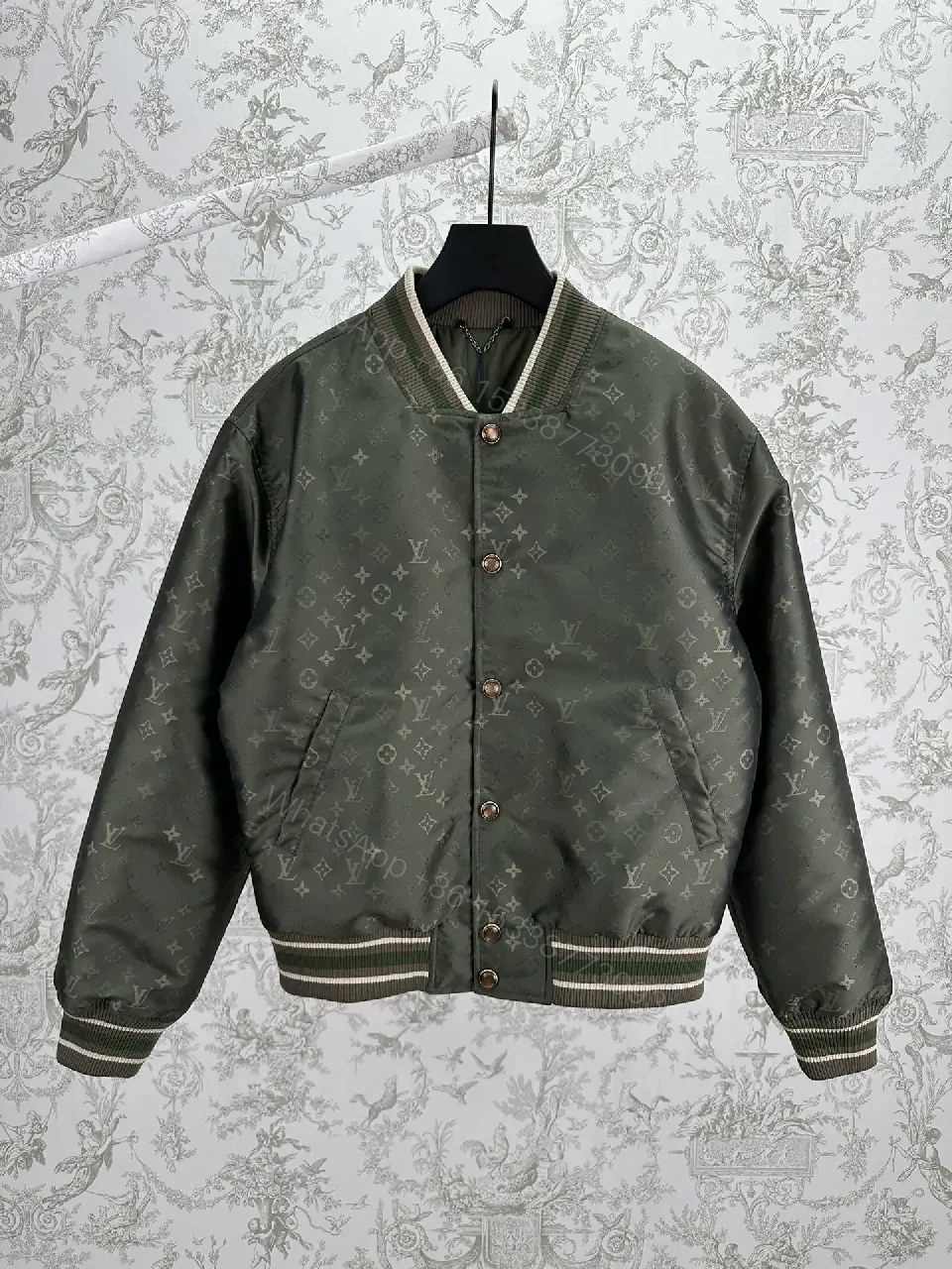 Olive Green Monogram Bomber: Modern Utility Jacket — view 1