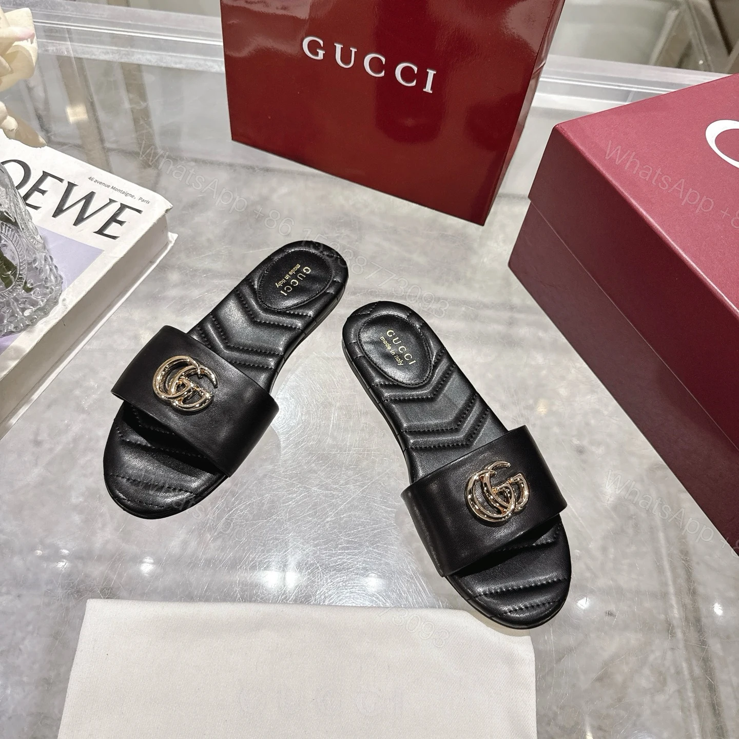View 4 of GUCCI WOMEN SLIDE SANDAL WITH DOUBLE G BLACK ‎832449 BKO00 1000