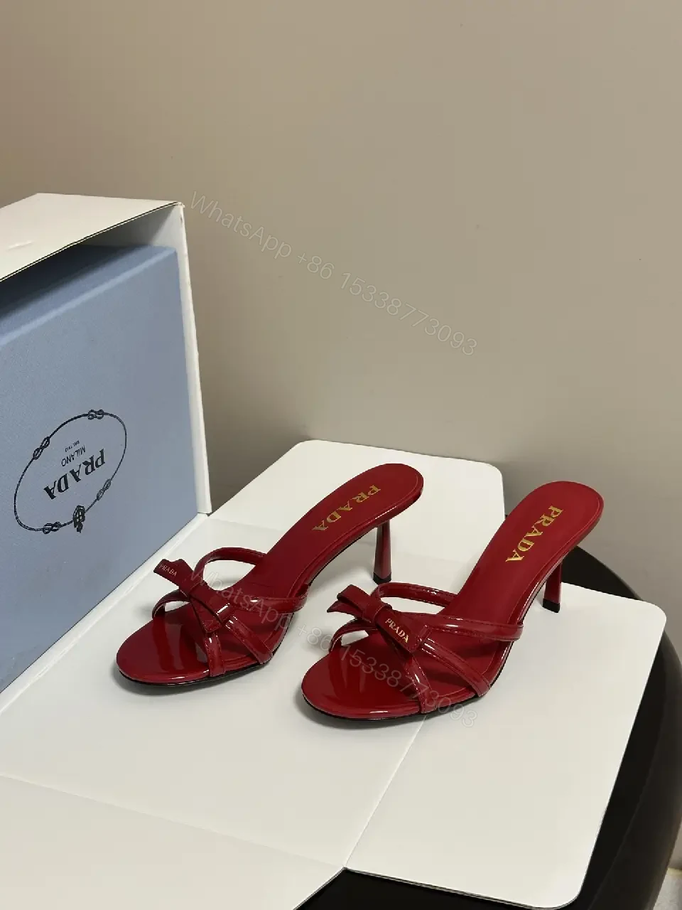 View 2 of Red Patent Leather Heeled Sandals Prada Style