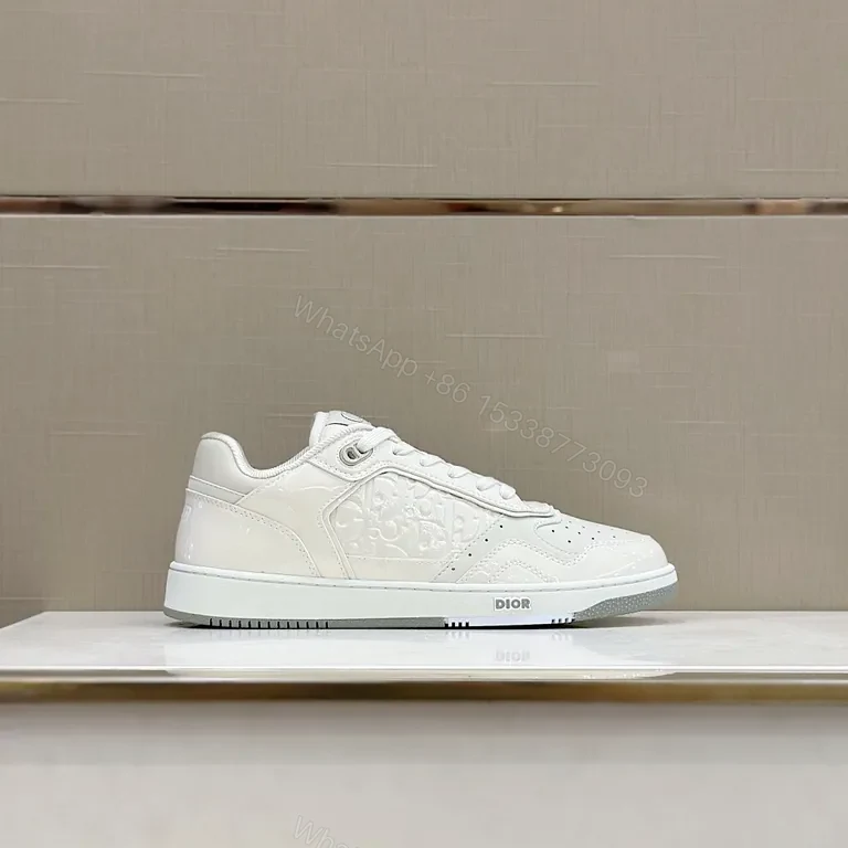 View 7 of Chic Vault White Leather Sneaker - Dior-Inspired Monogram Texture