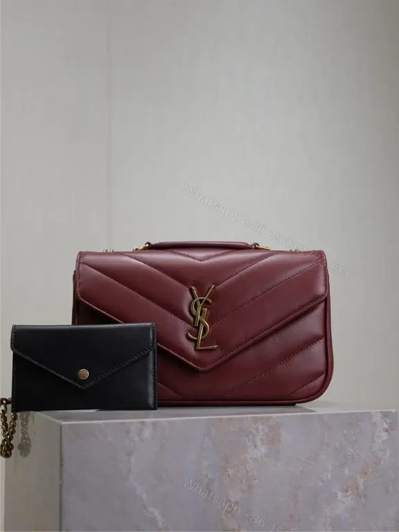 Burgundy Quilted Satchel: Gold YSL Logo, Day-to-Night Luxury — view 1