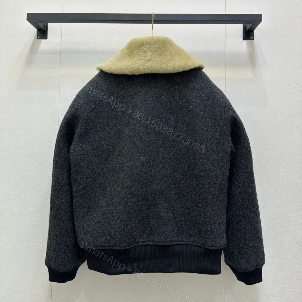 View 5 of Miumiu Shetland Wool Blouson Jacket Anthracite Gray