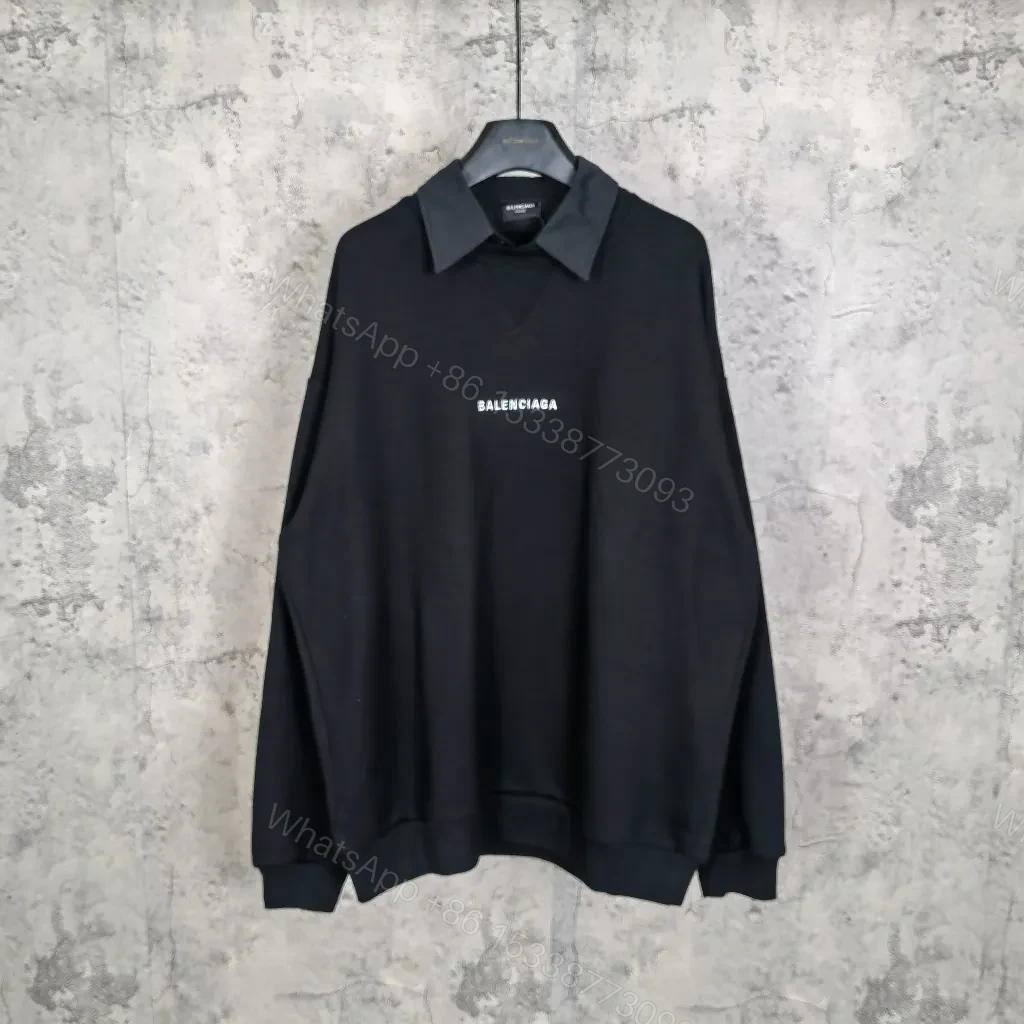 View 3 of Black + Cotton + Minimalist + Logo Back Detail + Crewneck Sweater