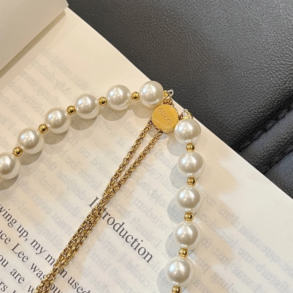 View 5 of Gucci Interlocking Pearl Necklace Gold