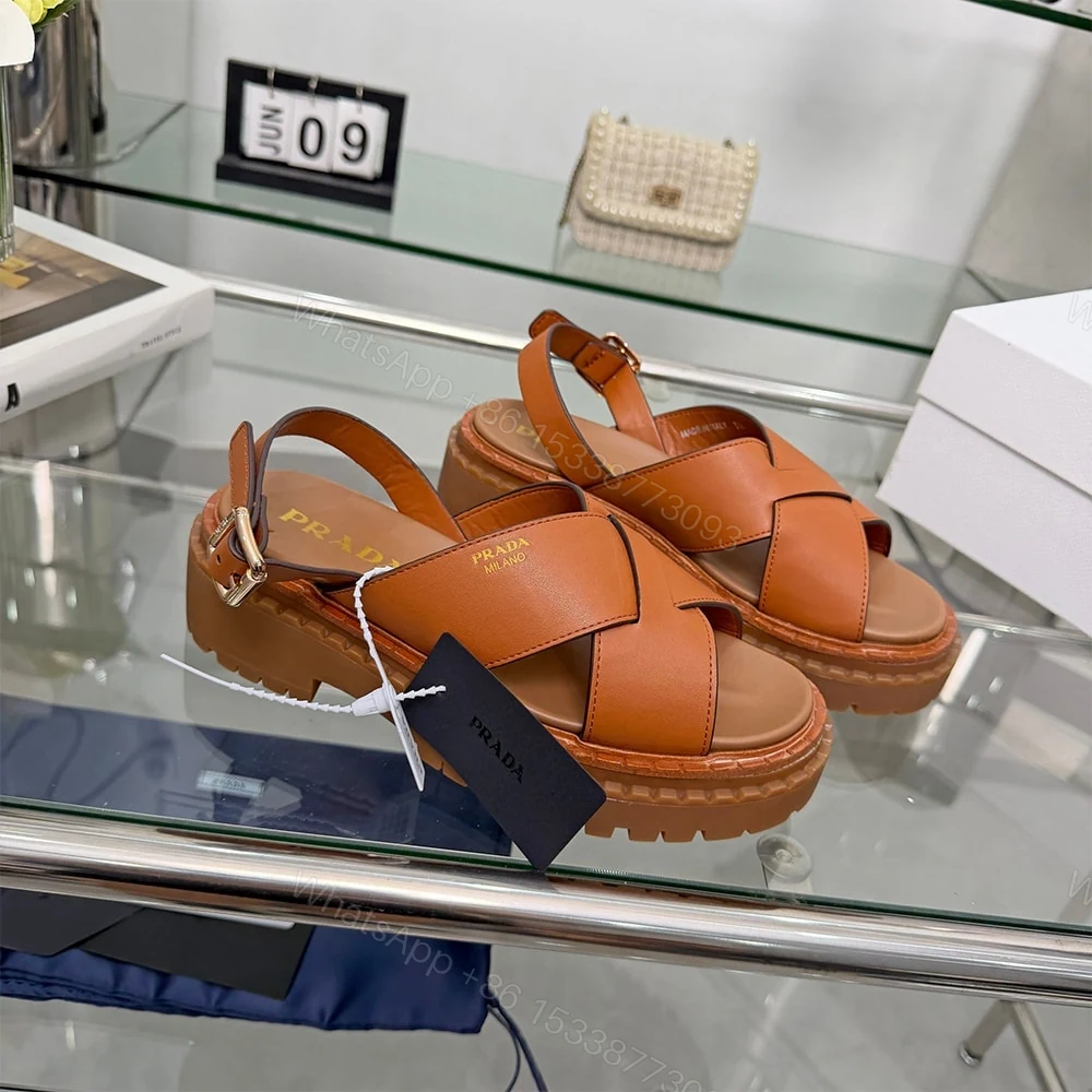 View 2 of PRADA Crisscross Leather Sandals 683026