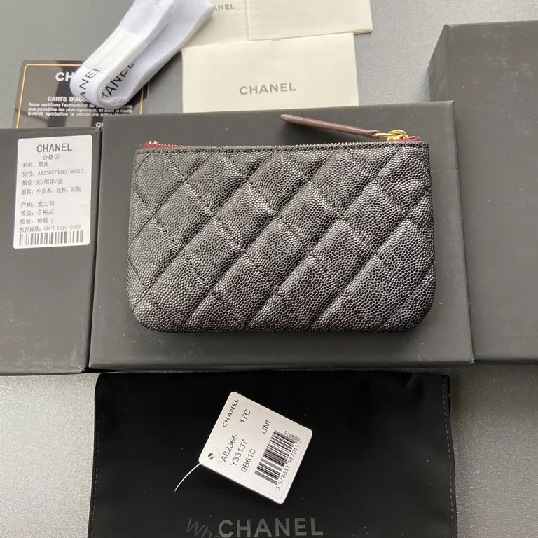 View 5 of Quilted Black Leather Walletâ€”Gold CC Charm Compact Wallet