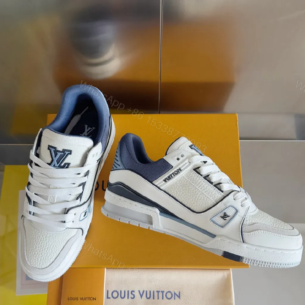 Sophisticated White & Navy Luxe Sneaker with Texture — view 1