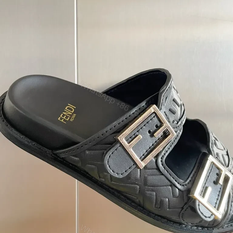 View 4 of Bold Textured Leather Slides with Hardware Detail - Luxury Menâ€TMs Slides