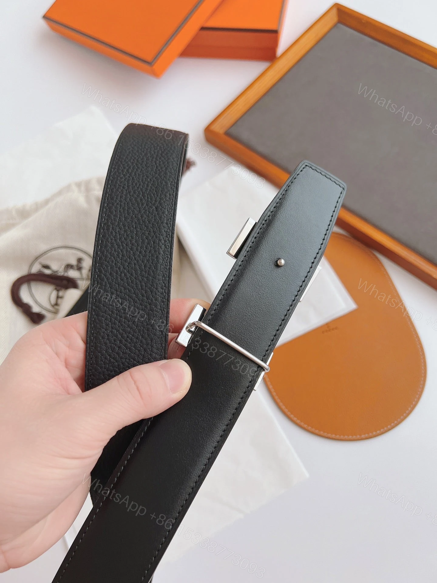 View 4 of HERMES TOUAREG LEATHER BELT BLACK 38MM