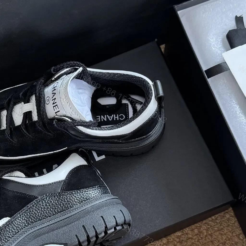 View 6 of Black & White Leather Knit Low-Top Sneakers: Couture-Contrast Comfort
