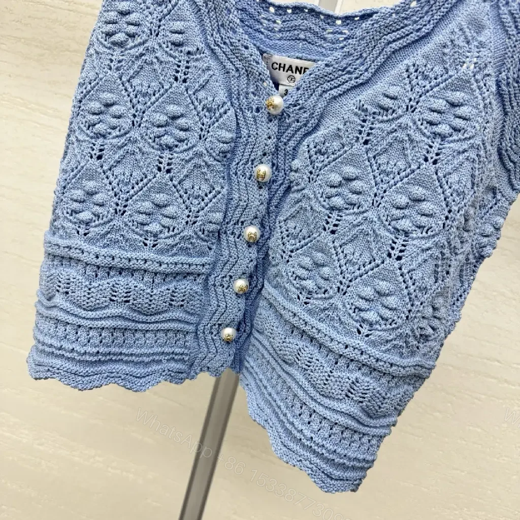 View 3 of Soft Denim-Blue Crochet Tank: Luxe Textured Tank Top