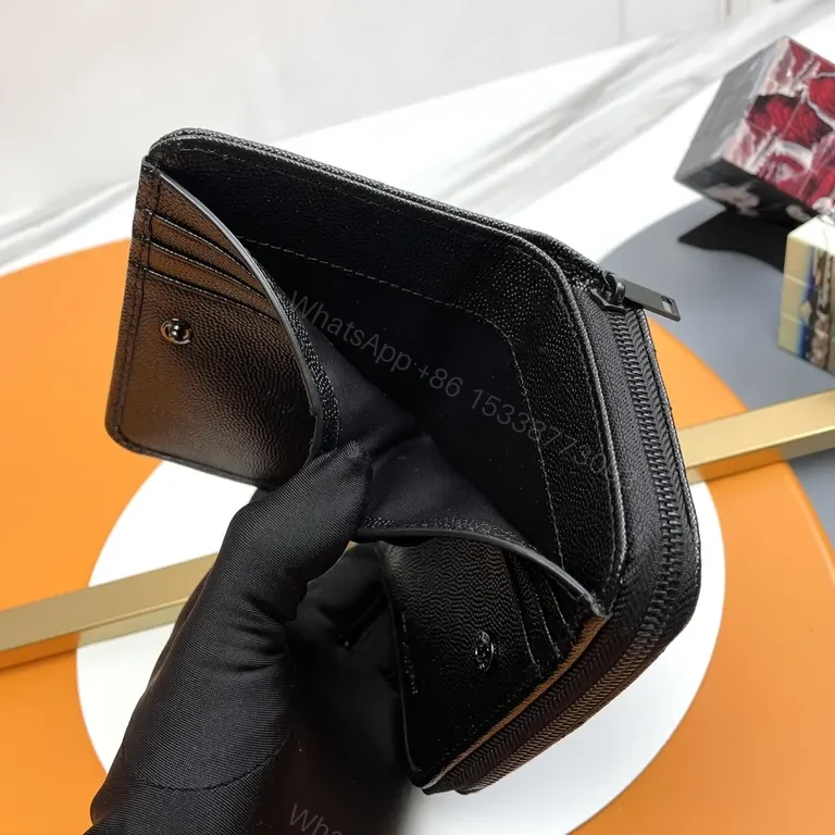 View 2 of Compact Luxe Wallet â€” Chevron Texture with YSL Hardware (Black)