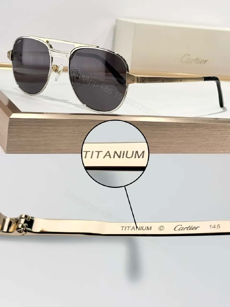 View 6 of Titanium Frame Sunglasses: Luxury Navy Glasses, Subtle Cartier Detail