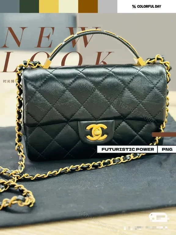 View 7 of Compact Diamond-Quilt Crossbody Bag: Black Leather, Gold Hardware