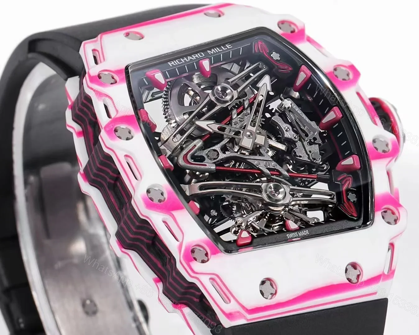 View 5 of Richard Mille RM38-02 Tourbillon Bubba Watson Watch Pink Quartz Carbon Fiber Skeleton Dial Golf Inspired Manual Winding Movement 10000G Shock Resistant RM38-02-BW-PQC-TB10