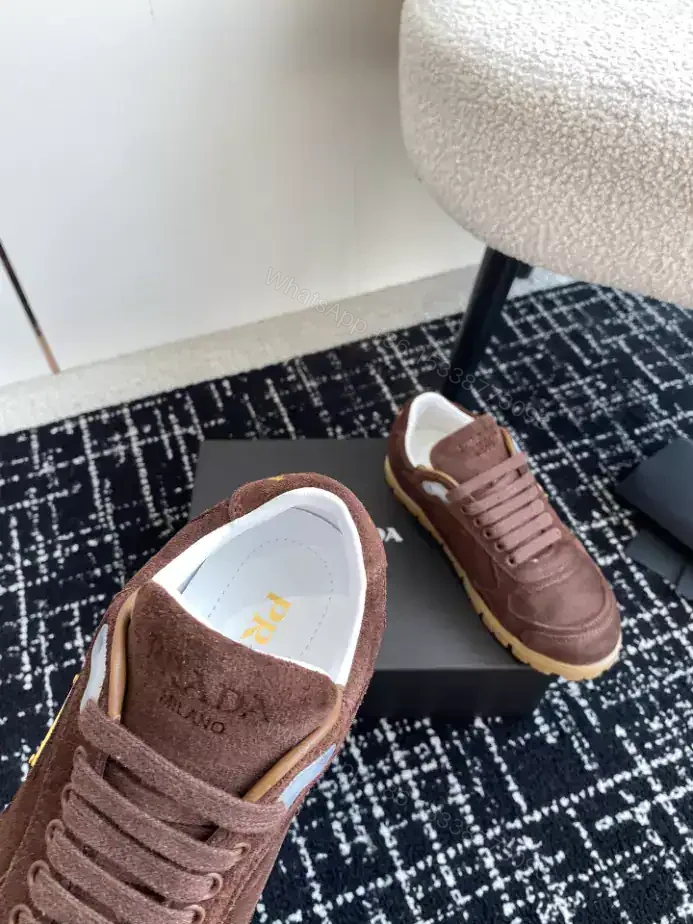 View 4 of PRADA TRAIL FADED SUEDE SNEAKERS IN DARK BROWN- PRD079