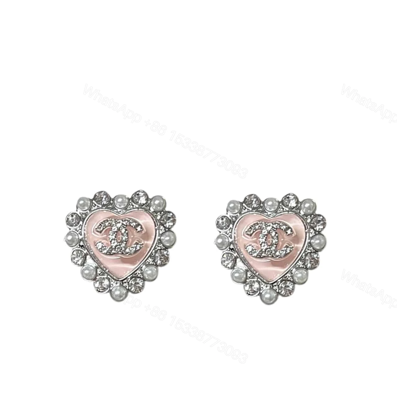 CHANEL HEART MOTIF AND CRYSTAL EARRINGS IN PINK — view 1