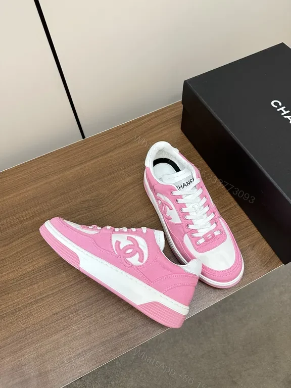 View 2 of Pink & White Chanel-Inspired Low-Top Sneakers - Luxe Everyday Style