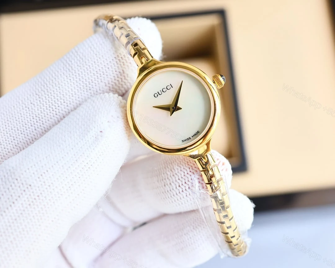 View 4 of Gucci Ladies Watch Round Case With Slim Dial Gold In White 22Mm
