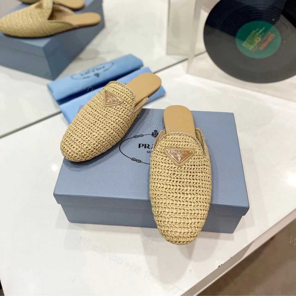 View 7 of Prada Woven Fabric Mules Natural
