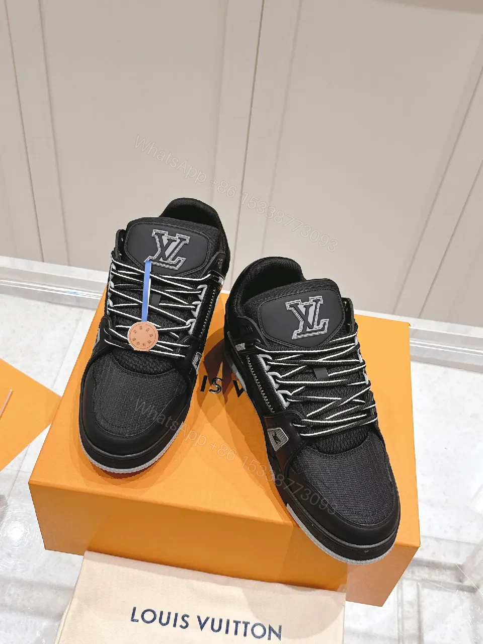 View 2 of Black Leather & Mesh Luxe High-Tops with Signature Detailing