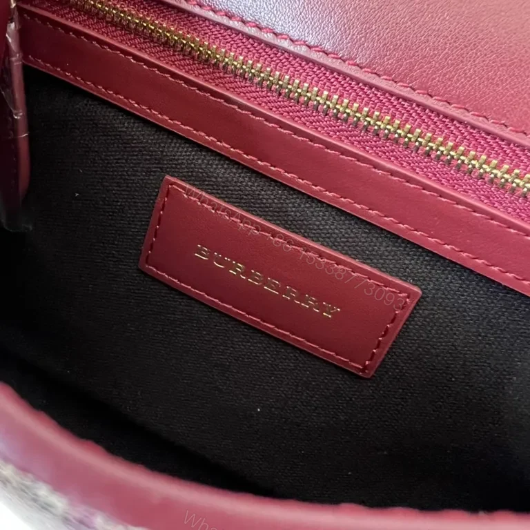 View 6 of Burberry Burgundy Leather Plaid Crossbody Bag with Gold Accent