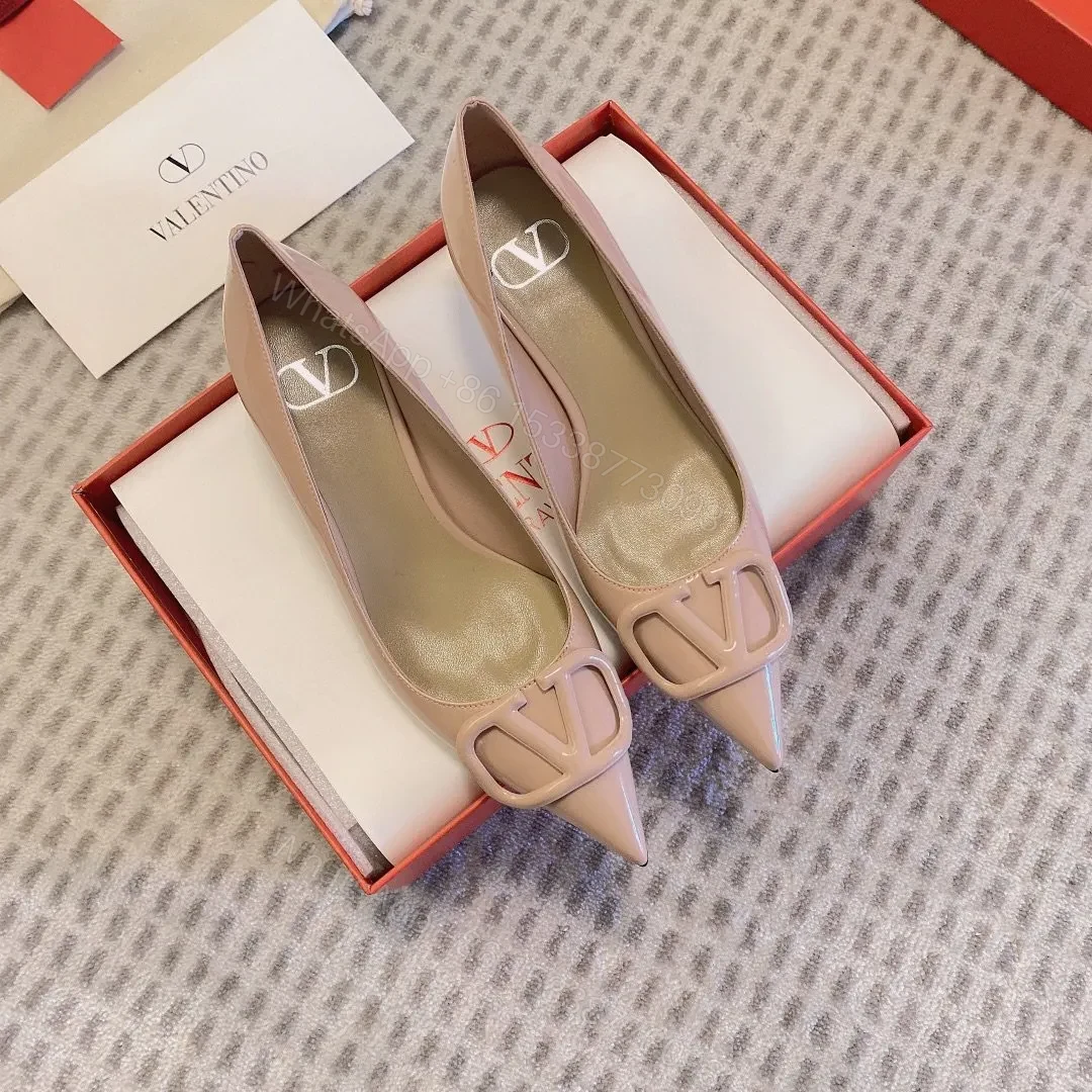 View 5 of Valentino Women Beige Patent Leather Pointed Pumps