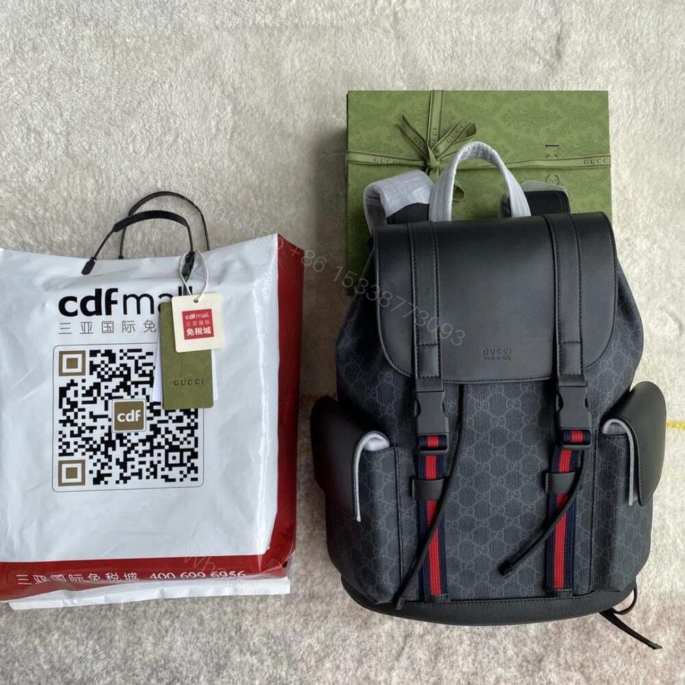 View 2 of Gucci Soft GG Supreme Black Backpack with Blue & Red Web 42cm 495563 K9R8X 1071