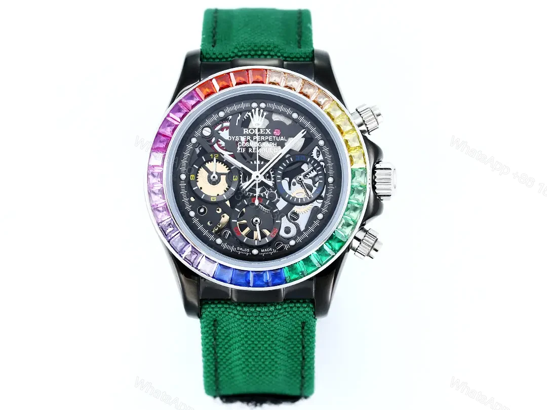 Rolex Daytona Rainbow Skeleton Green Strap replica 40MM Fabric Strap Edition RLX-DAYTONA-RAINBOW-SKELETON-40MM-GREEN-FABRIC — view 1