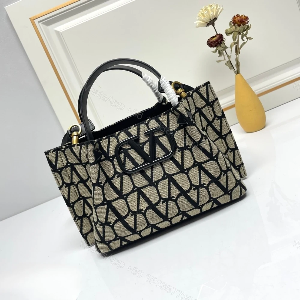 View 2 of VALENTINO GARAVANI MEDIUM TOILE ICONOGRAPHE HANDBAG BLACK 25CM