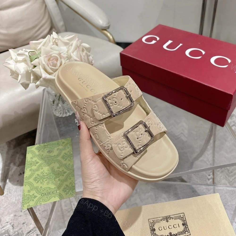 View 2 of GUCCI WOMEN’S SLIDE SANDAL OATMEAL 816380 AADUO 9511