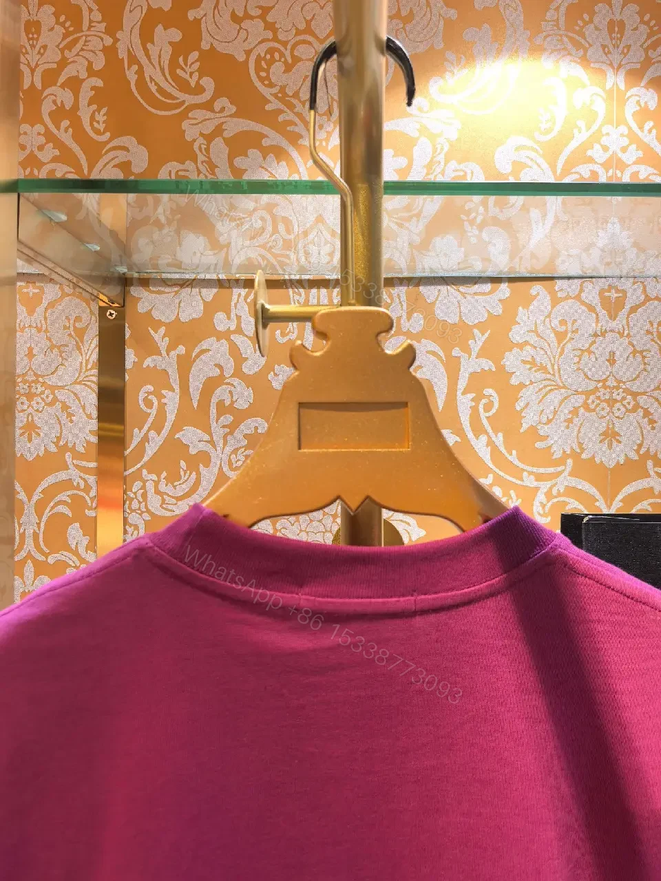 View 7 of Vivid Pink Cotton T-Shirt: Luxury Script Embroidery Shirt