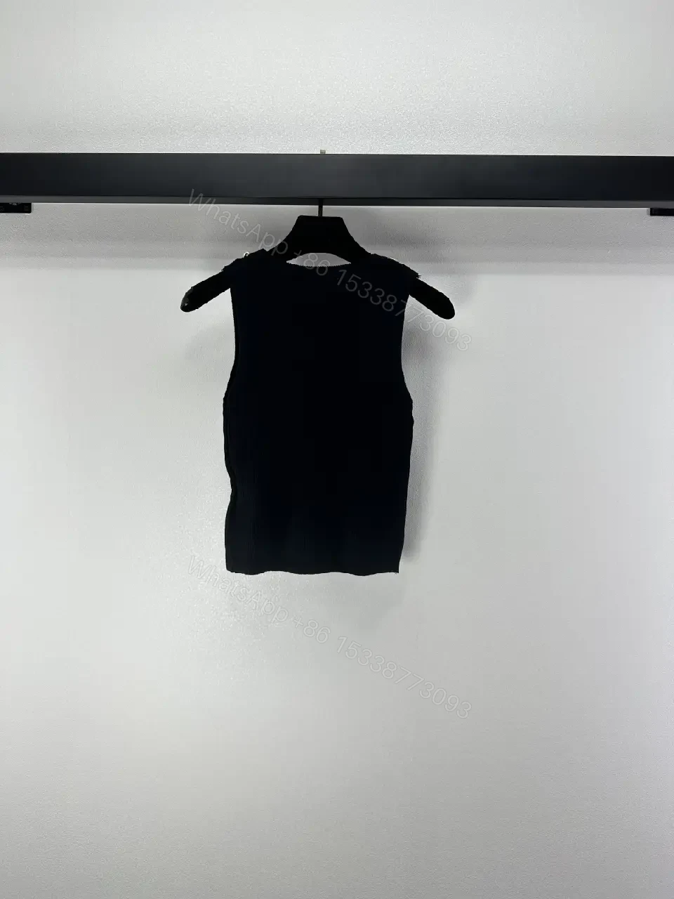 View 2 of Black Knit Tank with Gold Chain - Luxe Statement Top