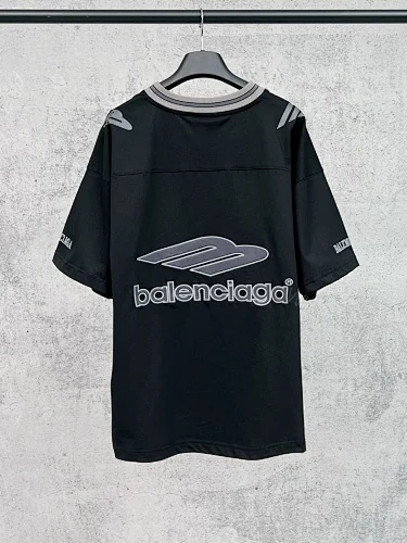View 2 of Balenciaga Clothes 3B Silhouette Ribbed V-neck Printed T-shirt Black/Dark Blue/Gray