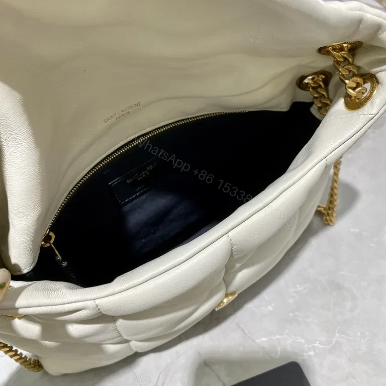 View 6 of Quilted White Crossbody with Gold Hardware â€“ Signature Saint Laurent Bag