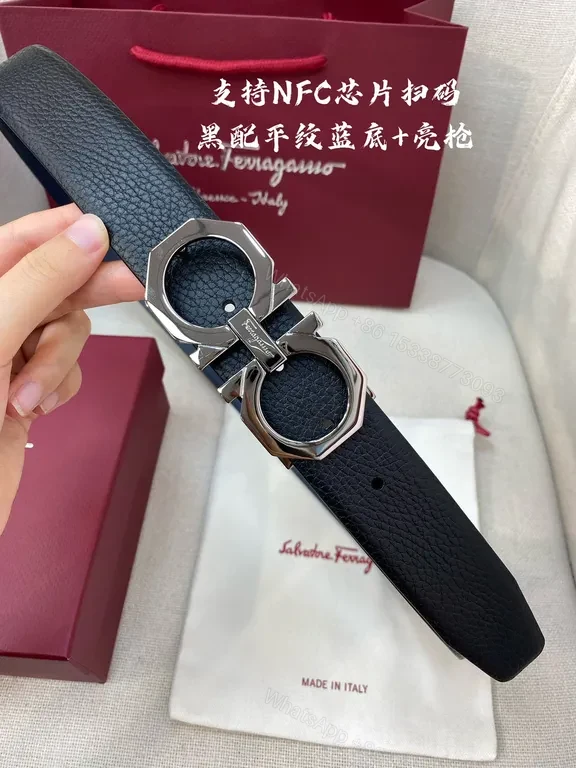 View 3 of Gancini Buckle Belt Black Leather â€“ Italian Luxury Style