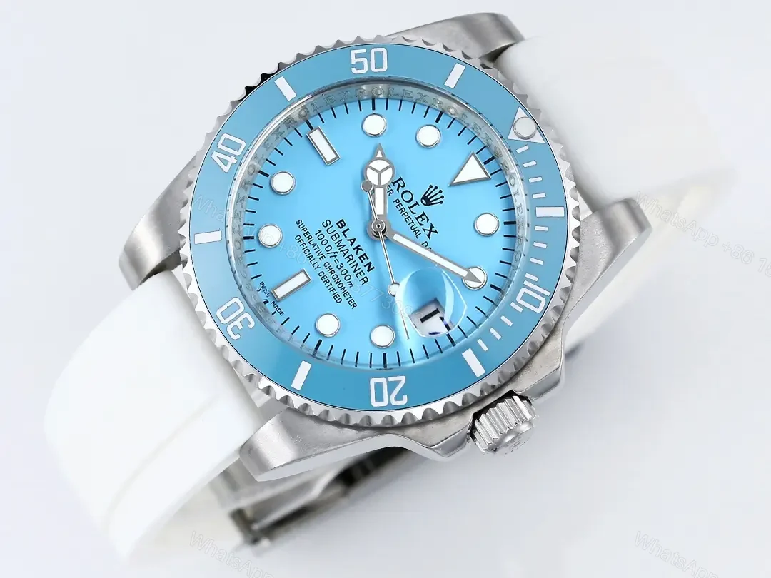View 4 of Rolex Blaken Tiffany Submariner replica 40MM Stunning White Rubber Strap Edition RG-BLAKEN-SUB-TIFFANY-WHITE-RUBBER
