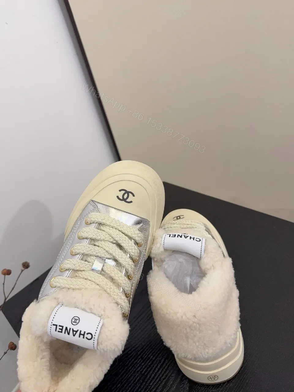 View 3 of Metallic Leather High-Top + Shearling + Luxury Streetwear + Cozy Warmth + Sneakers