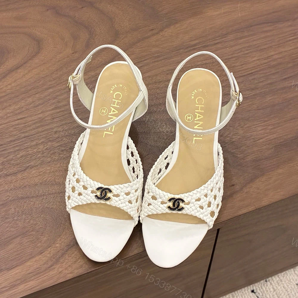 View 3 of CHANEL Braided Ankle-Strap Sandals 934538