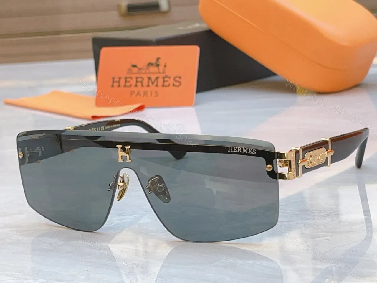 View 8 of Bold Hermes Shield Sunglasses: Blue Gradient Lens Shield