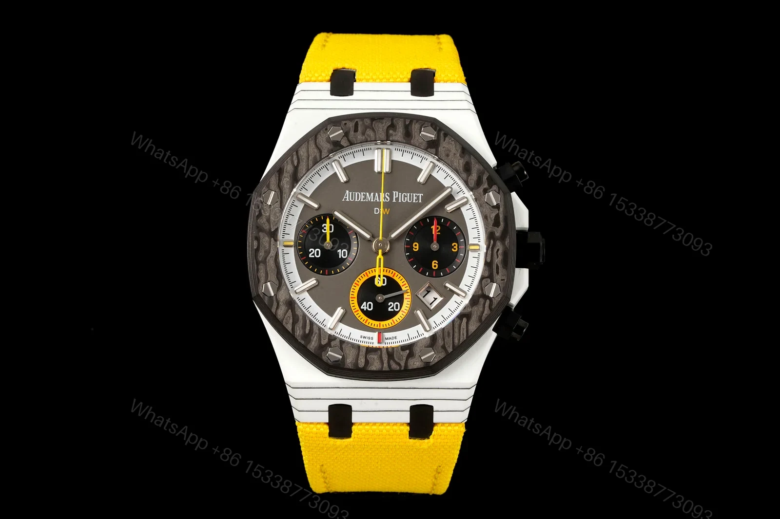 AP Royal Oak Yellow Replica 42MM Premium Carbon Bezel White Case Yellow Strap Edition AP-RO-CB-WHT-YLW-42 — view 1