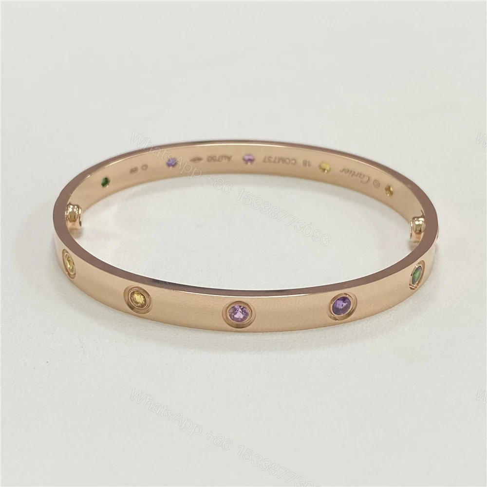 Fake Cartier 18ct Rose Gold Rainbow Love Bracelet 10 Gemstones — view 1