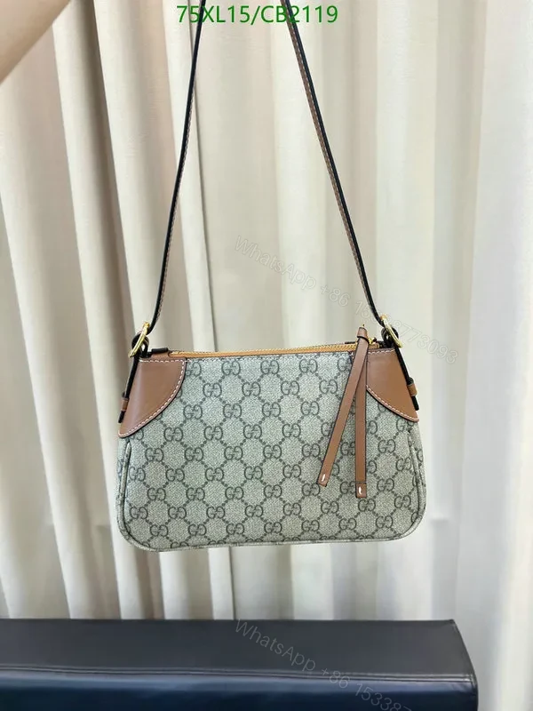 View 7 of Small Replica Gucci Shoulder Bag Grey with Brown Trim Leather VTX368