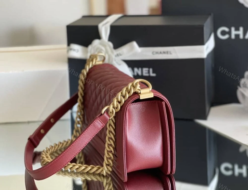 View 3 of Chanel Medium Boy Caviar Handbags Red 25Cm