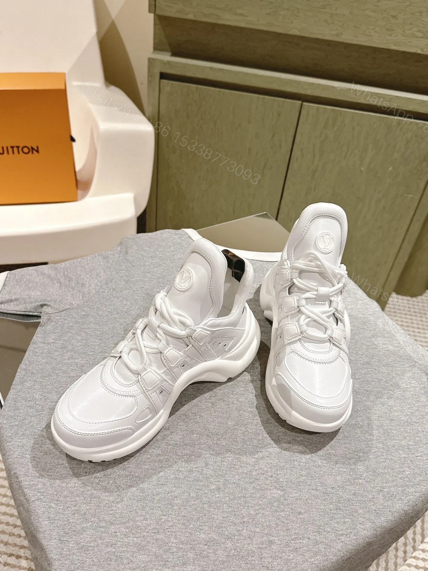 View 2 of LV Women White Leather Chunky Sneakers