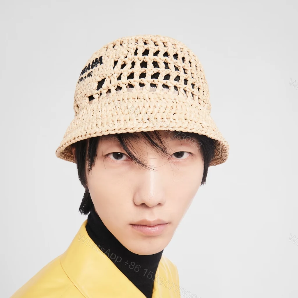 View 7 of Prada Crochet Bucket Hat Raffia Natural